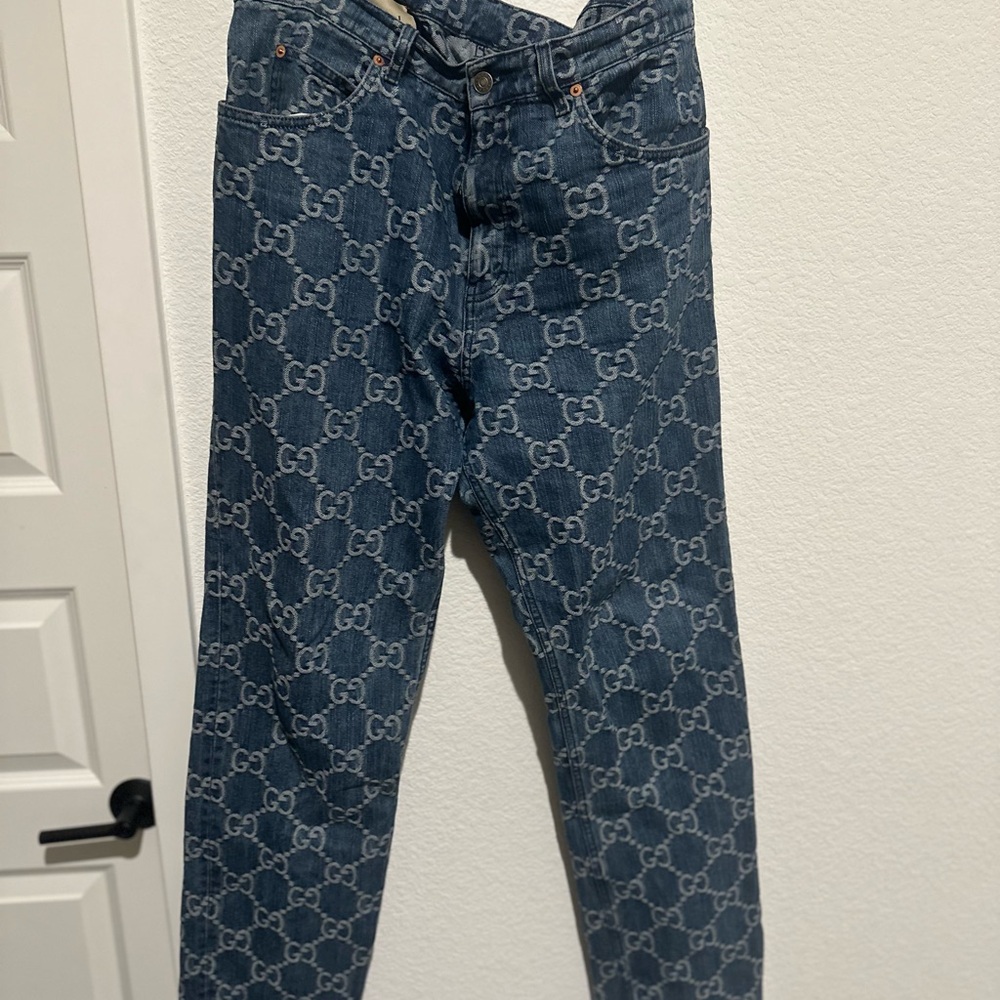 Authentic Gucci Denim Jeans with All-Over GG Monogram in Blue